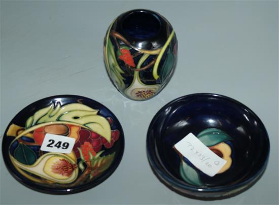 Moorcroft Queens choice, vase and 2 dishes